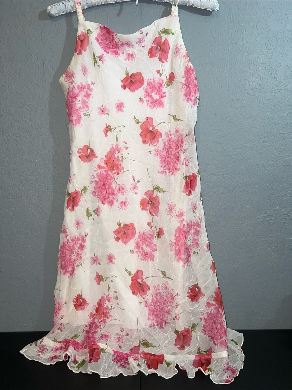 My Michelle White Slip Dress with Pink Floral Print